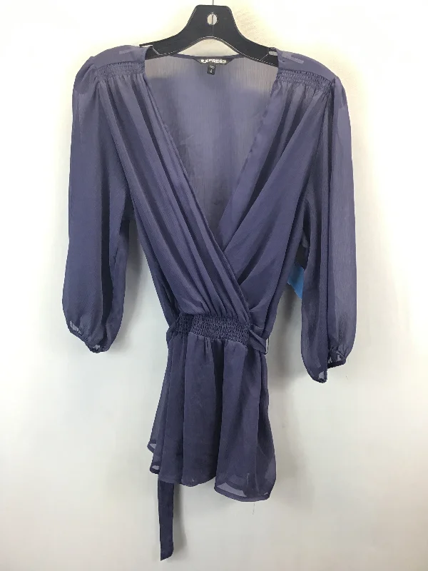 Women's Blouse with Shawl CollarTop 3/4 Sleeve By Express In Purple, Size: L