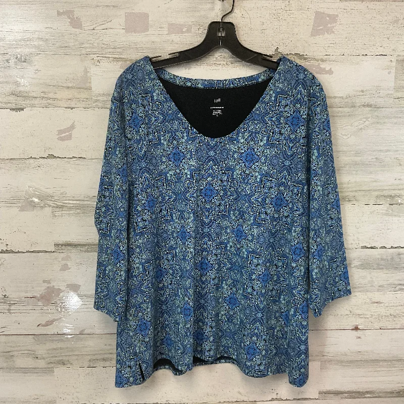 Women's Blouse with Notched CollarTop 3/4 Sleeve By J. Jill In Blue, Size: Xl