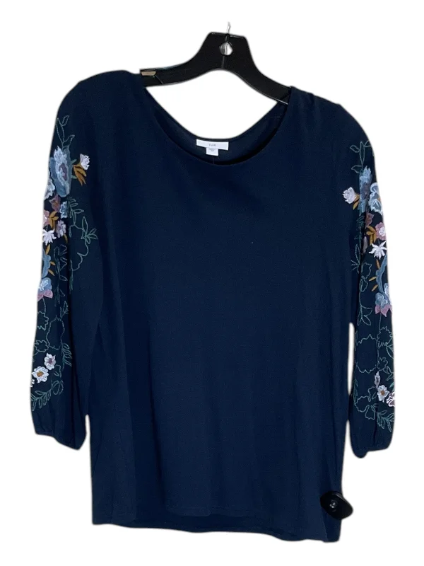 Women's Blouse with Square CollarTop 3/4 Sleeve By J. Jill In Navy, Size: Xs