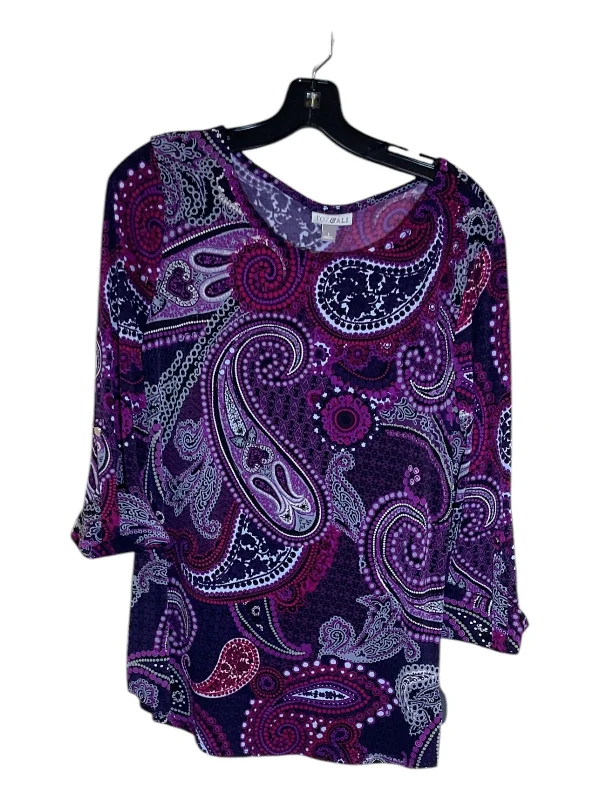 Women's Blouse with Keyhole CollarTop 3/4 Sleeve By Roz And Ali In Purple, Size: L