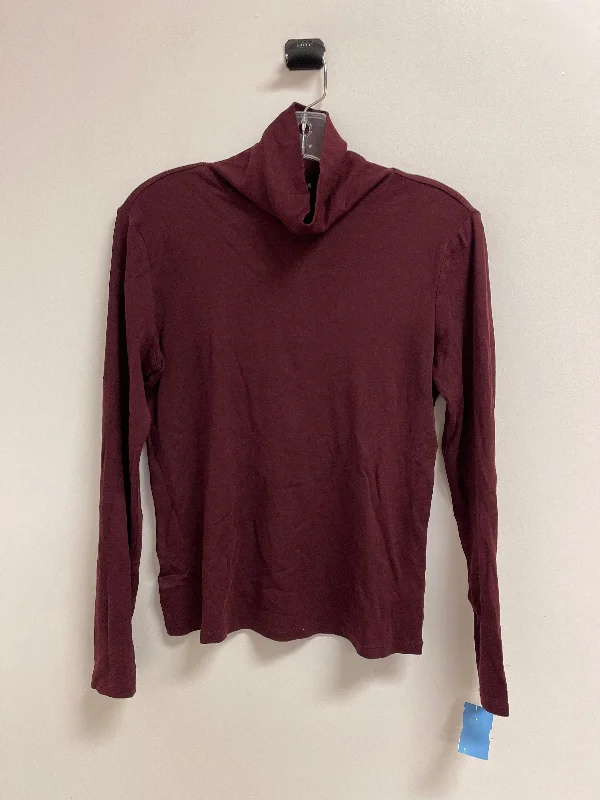 Women's Blouse with Low CollarTop Long Sleeve Basic By Ann Taylor In Red, Size: M