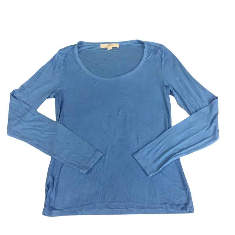 Women's Blouse with High CollarTop Long Sleeve Basic By Loft In Blue, Size: M