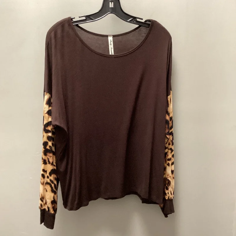 Women's Blouse with Notched CollarTop Long Sleeve Basic By Simply Irresistible In Brown, Size: Xl