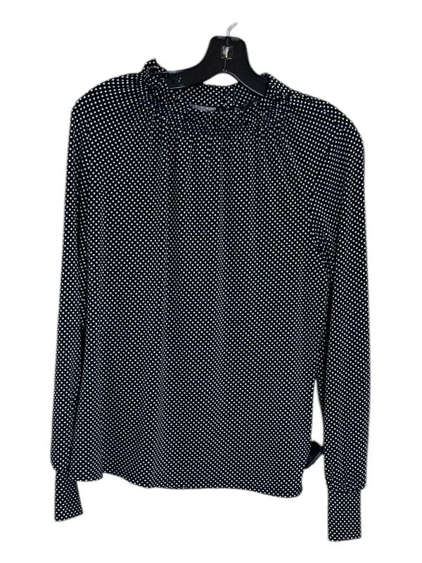 Women's Blouse with Shirt CollarTop Long Sleeve By Adrianna Papell In Black & White, Size: M