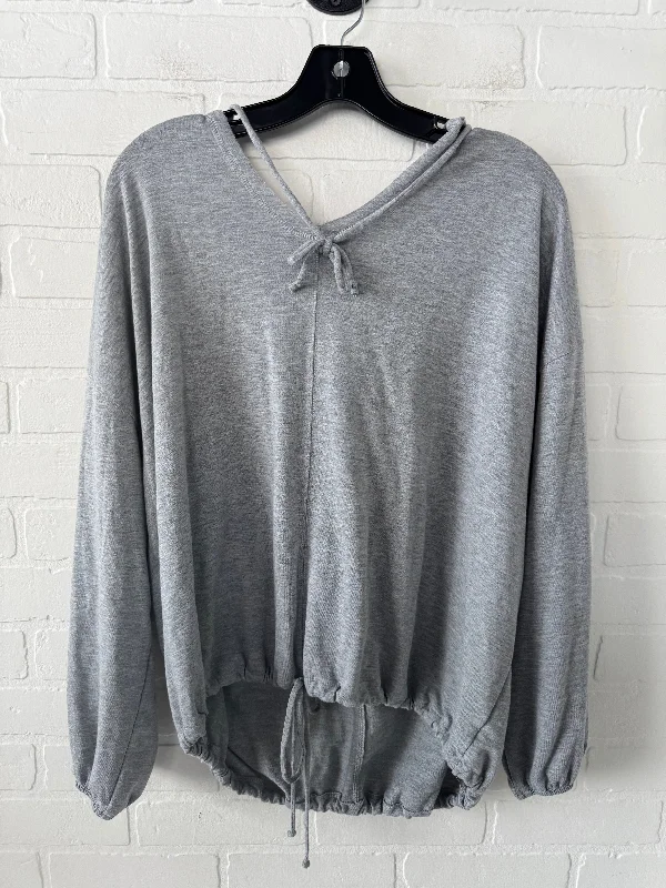 Women's Blouse with RufflesTop Long Sleeve By Aerie In Grey, Size: M