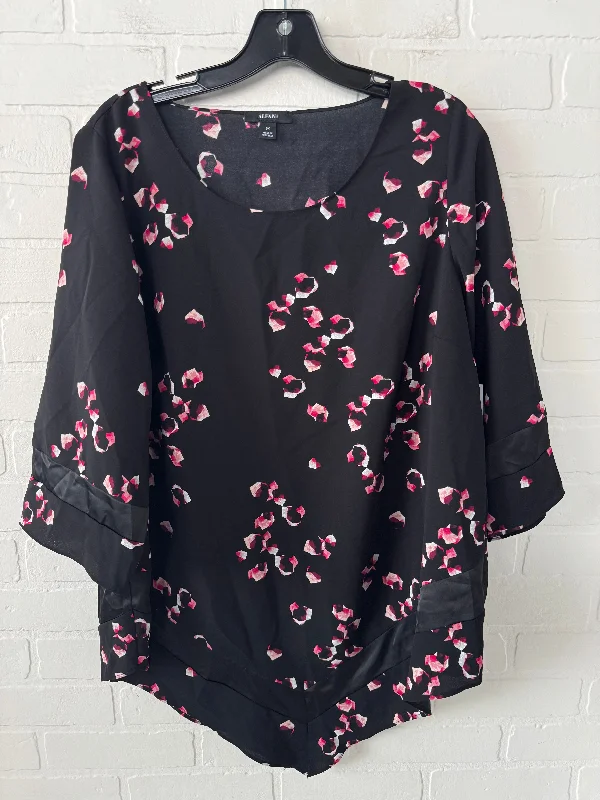 Women's Blouse with Rounded CollarTop Long Sleeve By Alfani In Black & Pink, Size: 0x