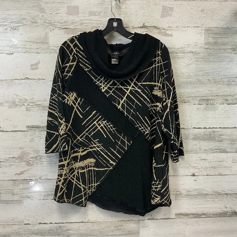 Women's Blouse with V-Shaped HemTop Long Sleeve By Ali Miles In Black & Gold, Size: Lp