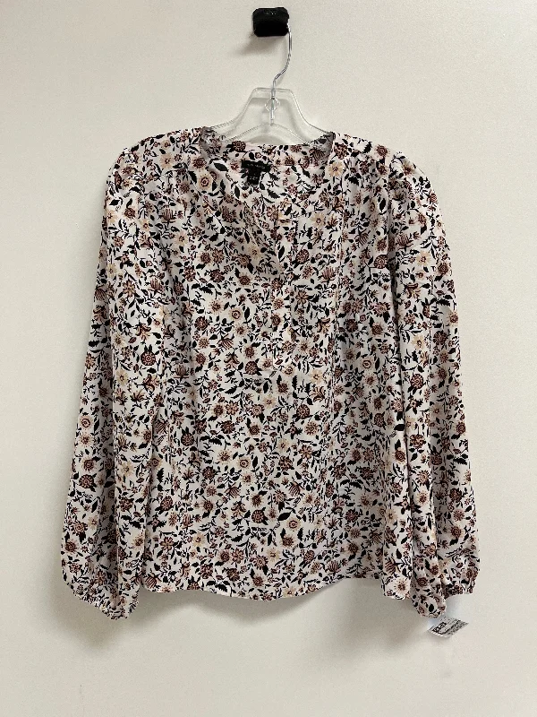 Women's Blouse with ShirringTop Long Sleeve By Ann Taylor In Floral Print, Size: S