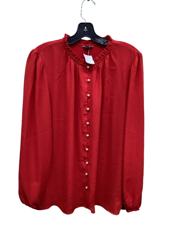 Women's Blouse for EveningTop Long Sleeve By Ann Taylor In Red, Size: L