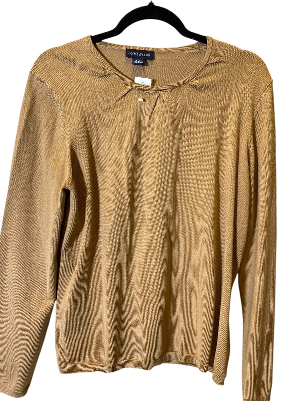 Women's Solid BlouseTop Long Sleeve By Ann Taylor In Tan, Size: Xl