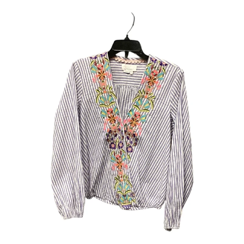 Women's Blouse with Shirt CollarTop Long Sleeve By Anthropologie In Multi-colored, Size: M