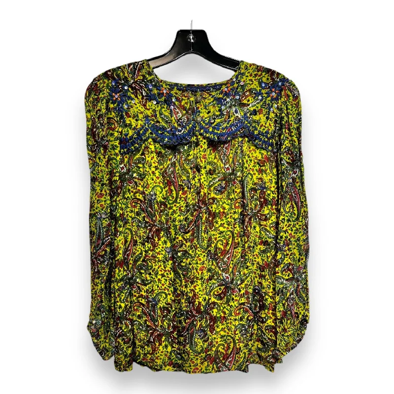 Women's Blouse with Narrow CollarTop Long Sleeve By Anthropologie In Multi-colored, Size: S