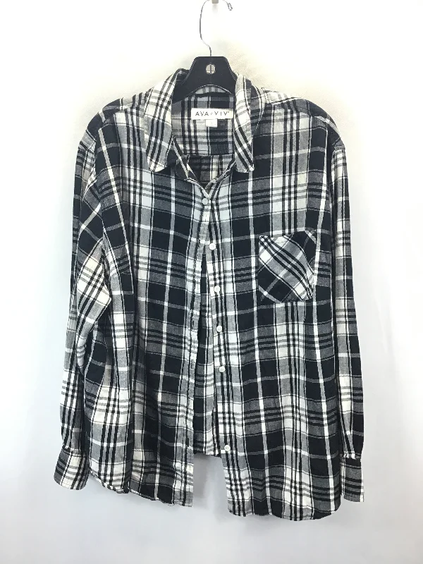 Women's Blouse with Boat CollarTop Long Sleeve By Ava & Viv In Plaid Pattern, Size: 3x