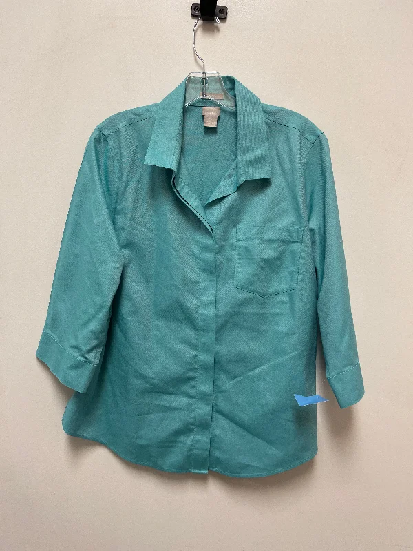 Women's Blouse with PeterTop Long Sleeve By Chicos In Blue, Size: L