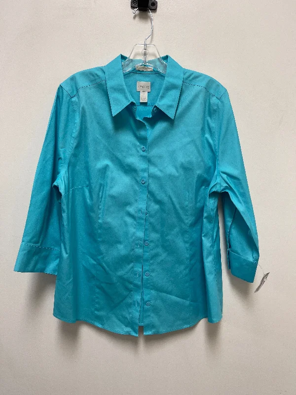 Women's Blouse with Mandarin CollarTop Long Sleeve By Chicos In Blue, Size: L