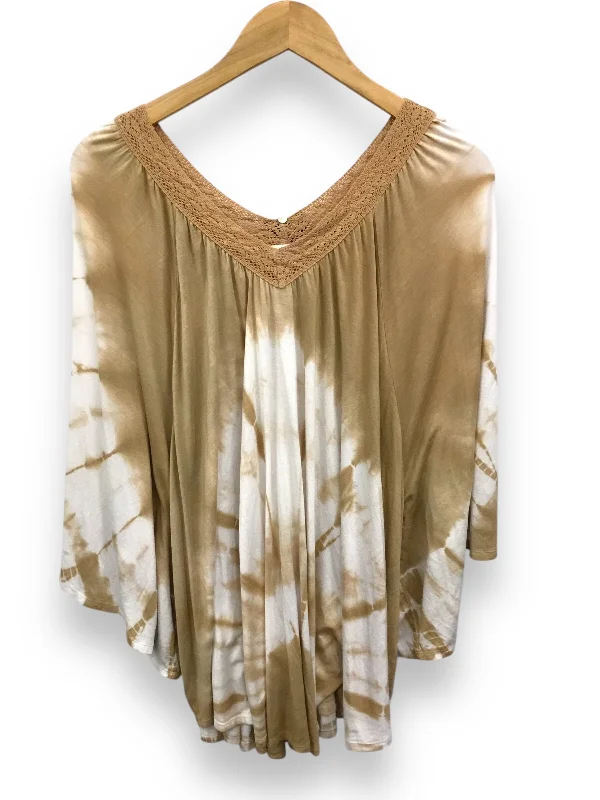 Women's Blouse with PatchesTop Long Sleeve By Chicos In Brown & Cream, Size: Xl