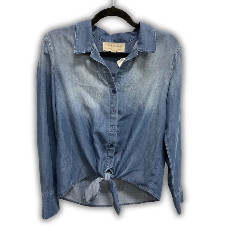 Women's Blouse with V-Shaped CollarTop Long Sleeve By Cloth & Stone In Blue, Size: Xs