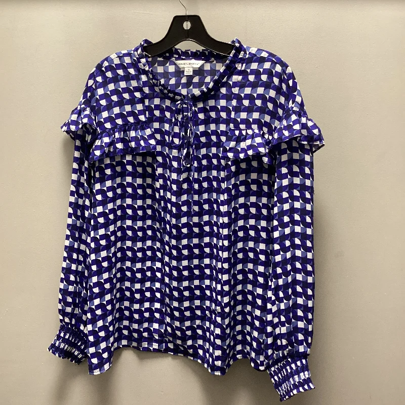 Women's Blouse with RufflesTop Long Sleeve By Counterparts In Blue, Size: Xl