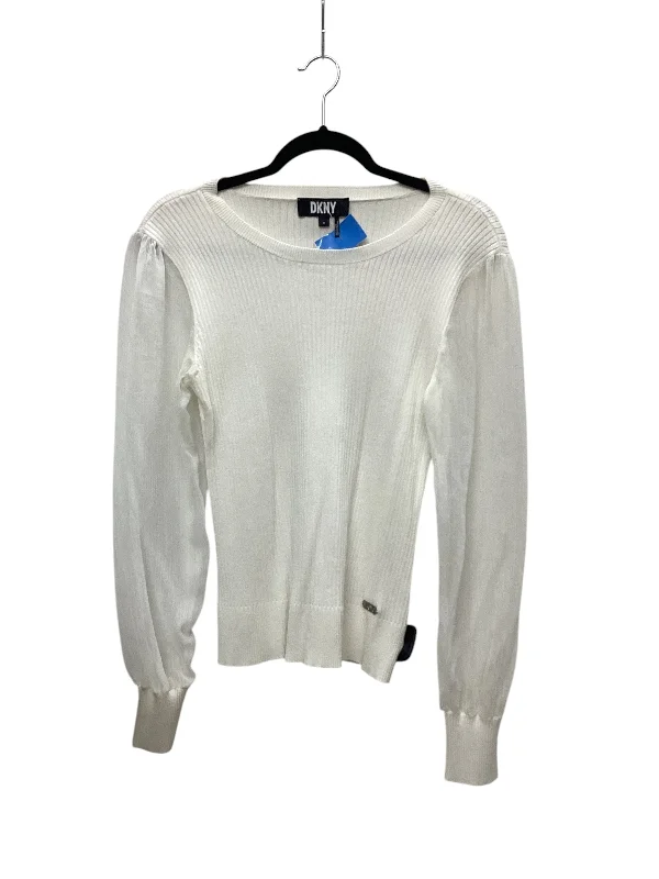 Women's Blouse with Notched CollarTop Long Sleeve By Dkny In White, Size: M