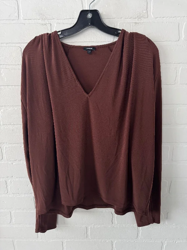 Women's Blouse with Square CollarTop Long Sleeve By Express In Brown, Size: L