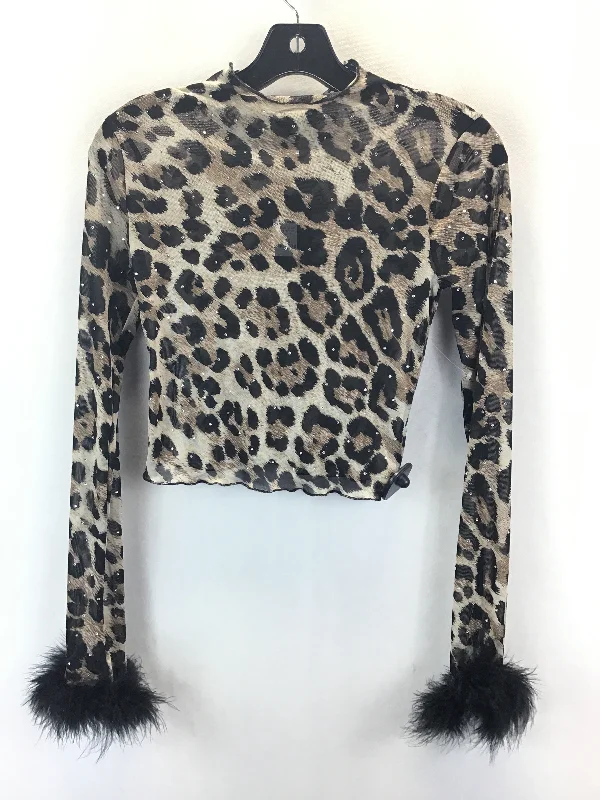 Women's Blouse with Keyhole CollarTop Long Sleeve By Fashion Nova In Leopard Print, Size: S