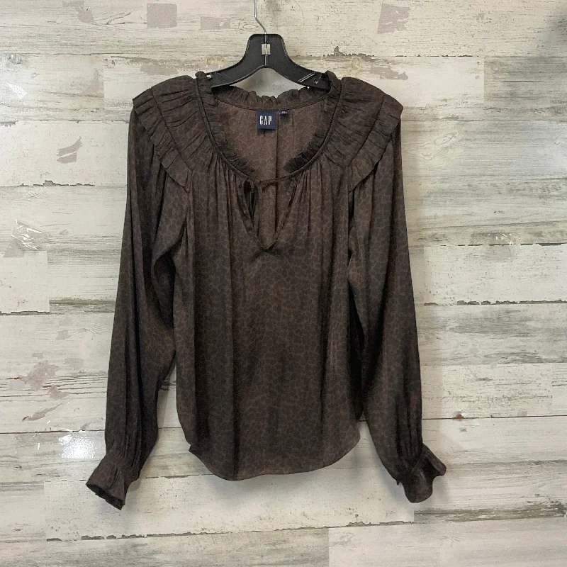 Women's Blouse with Fur TrimTop Long Sleeve By Gap In Brown, Size: Xs