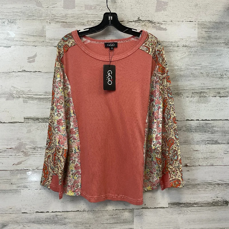 Women's Blouse with PleatsTop Long Sleeve By Gigio In Orange, Size: S