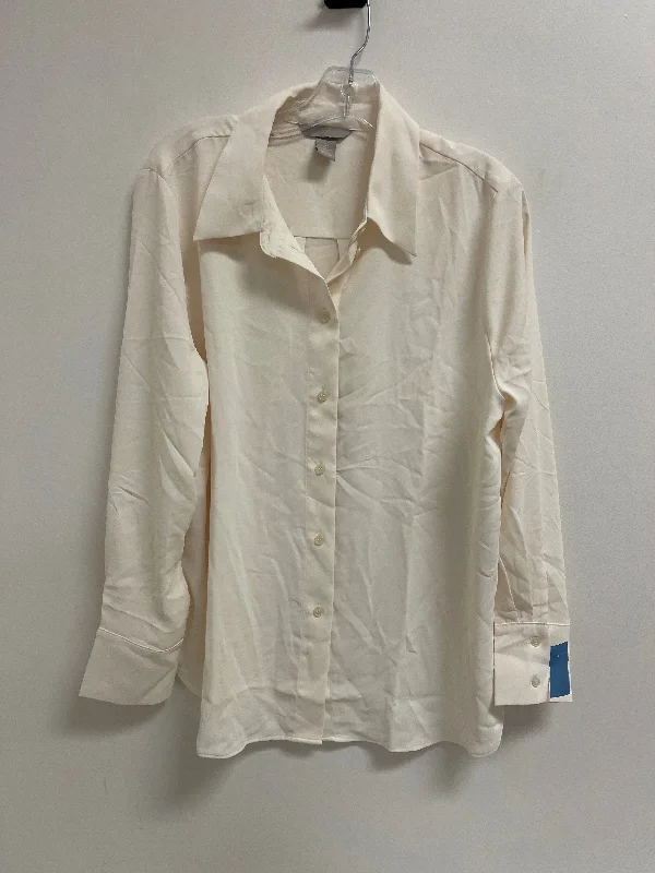 Women's Blouse with Notched CollarTop Long Sleeve By H&m In Cream, Size: L