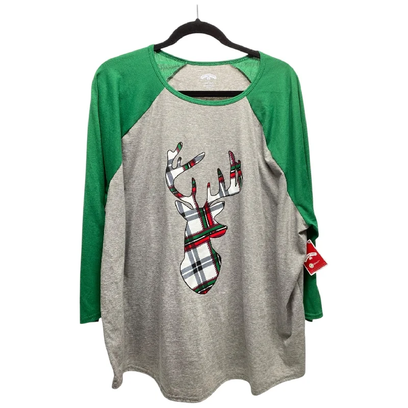 Women's Blouse with BeltTop Long Sleeve By Holiday Time In Green & Grey, Size: 2x