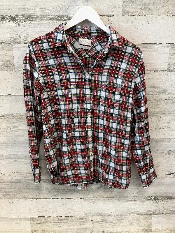 Women's Blouse with Wide CollarTop Long Sleeve By J. Crew In Plaid Pattern, Size: S