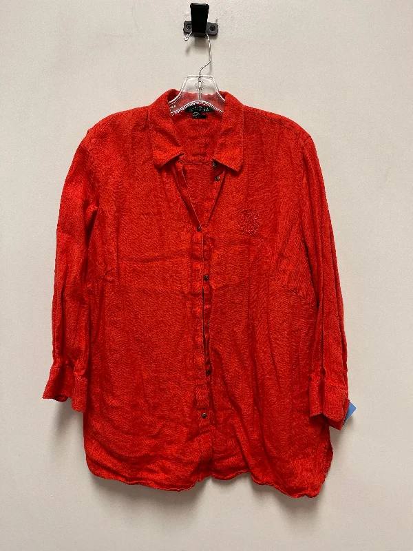 Women's Blouse with FrillsTop Long Sleeve By Lauren By Ralph Lauren In Orange, Size: 1x