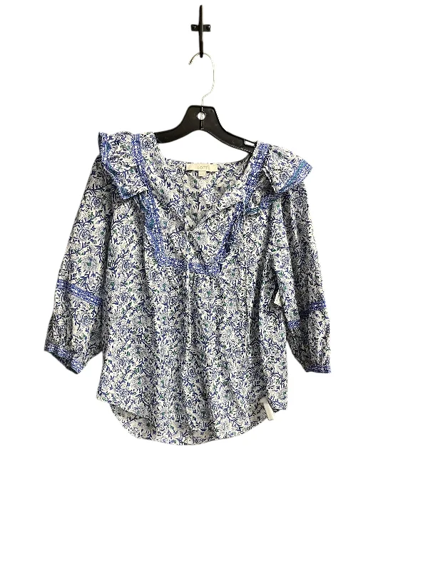 Women's Blouse with RufflesTop Long Sleeve By Loft In Floral Print, Size: M