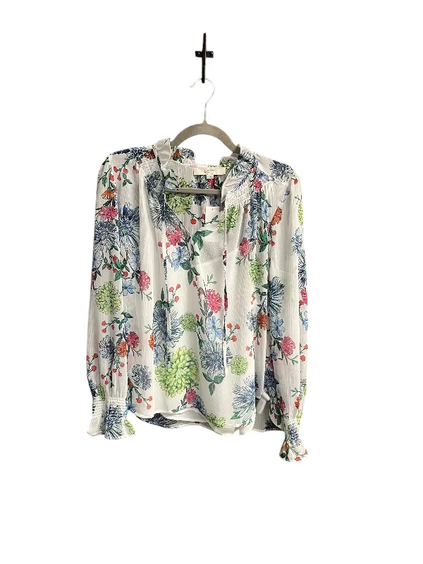 Women's Blouse with BeadsTop Long Sleeve By Loft In Floral Print, Size: S