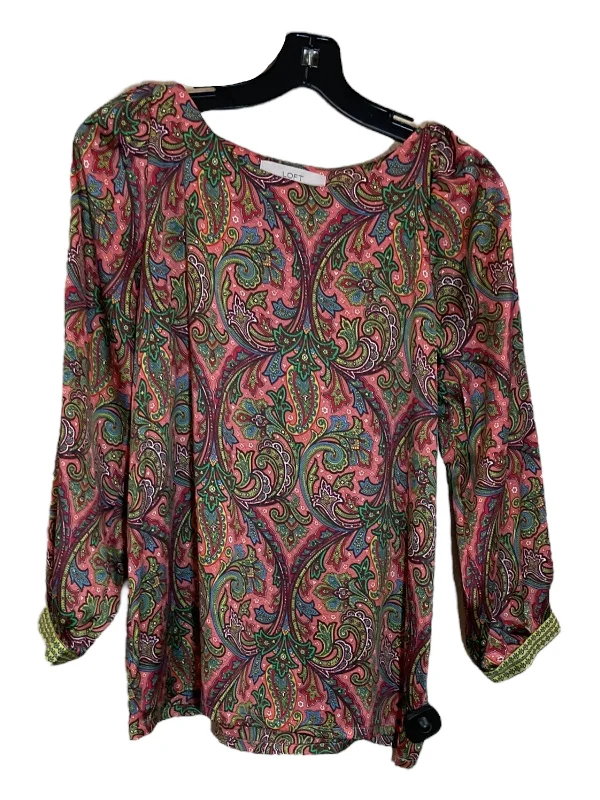 Women's Blouse with High CollarTop Long Sleeve By Loft In Paisley Print, Size: Xs