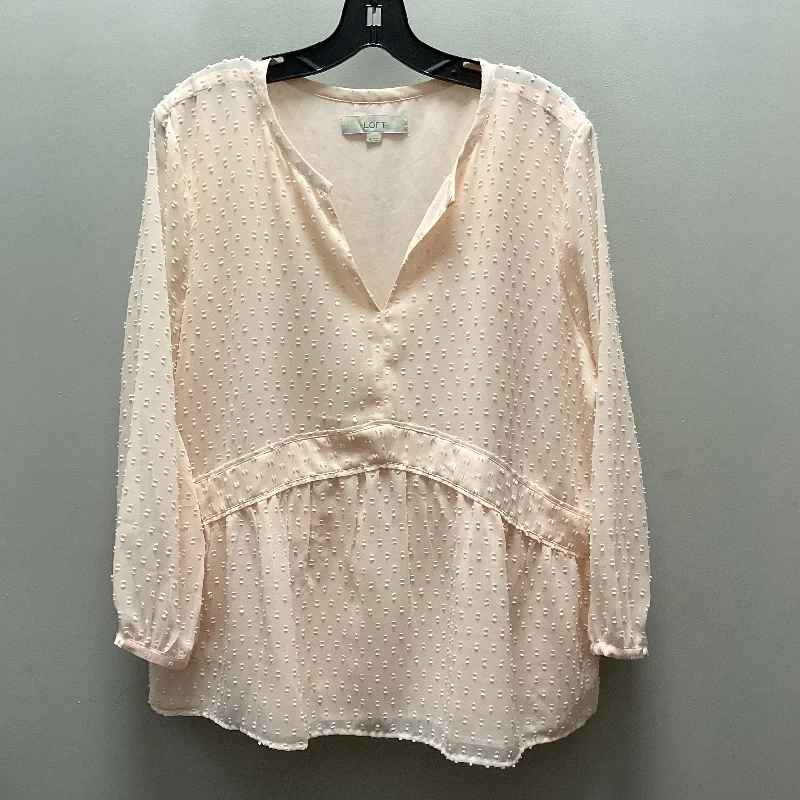 Women's Blouse with Boat CollarTop Long Sleeve By Loft In Peach, Size: Xl