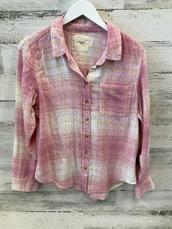 Women's Blouse with Keyhole CollarTop Long Sleeve By Lucky Brand In Pink, Size: Xs