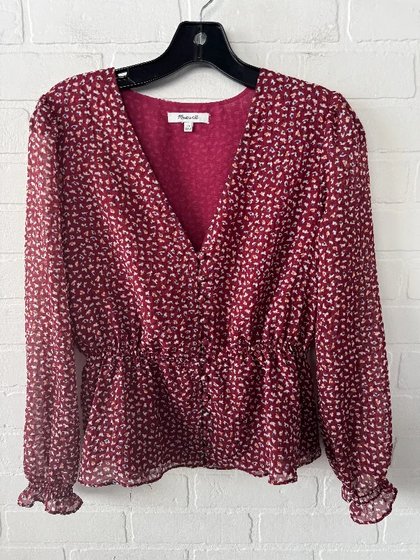 Women's Blouse with Keyhole CollarTop Long Sleeve By Madewell In Red, Size: Xs