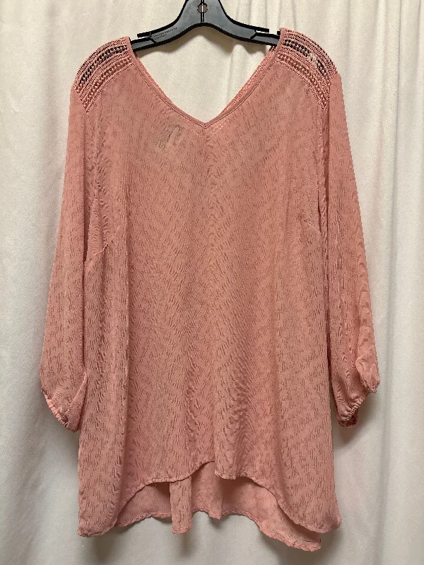 Women's Short-Sleeve BlouseTop Long Sleeve By Maurices In Pink, Size: 2x