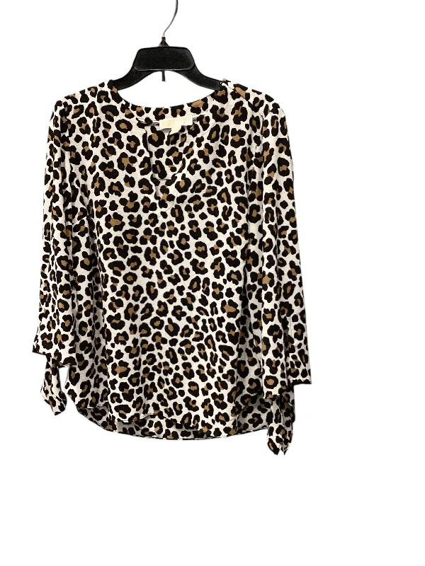 Women's Blouse with Lapel CollarTop Long Sleeve By Michael By Michael Kors In Animal Print, Size: L