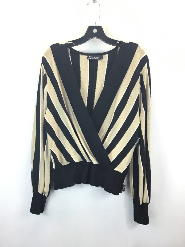 Women's Blouse with Rounded CollarTop Long Sleeve By New York And Co In Striped Pattern, Size: Xl