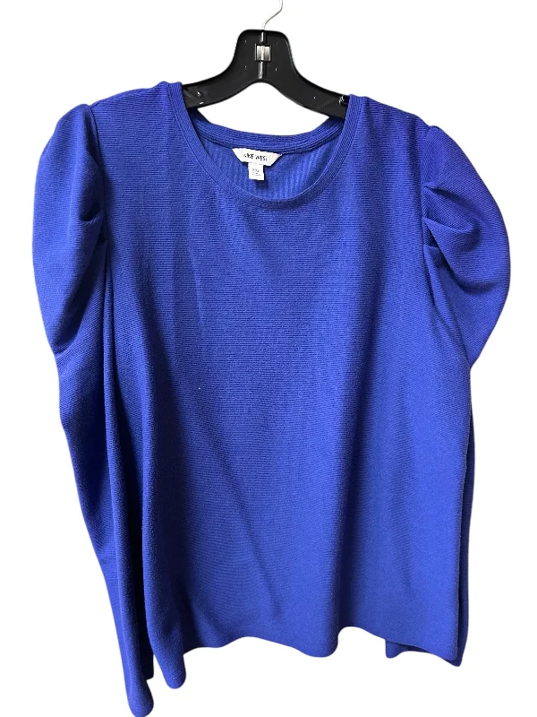 Women's Blouse with ShirringTop Long Sleeve By Nine West In Blue, Size: Xxl