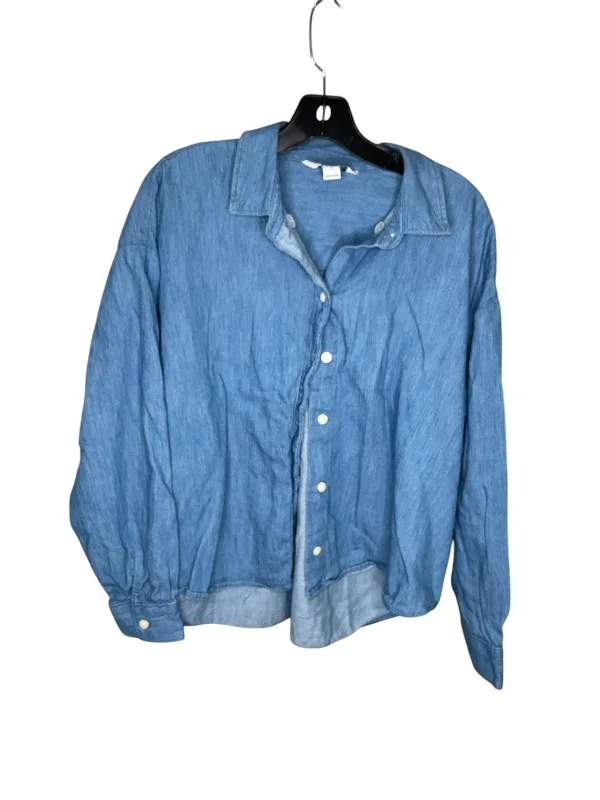 Women's Blouse with ButtonsTop Long Sleeve By Old Navy In Blue, Size: L