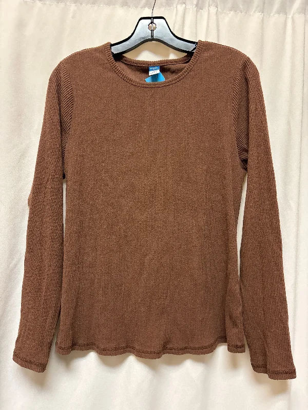 Women's Blouse with Mandarin CollarTop Long Sleeve By Old Navy In Brown, Size: Xl