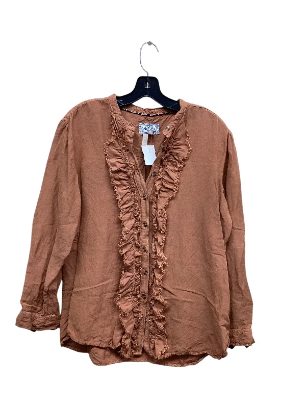 Women's Blouse for Casual WearTop Long Sleeve By Pilcro In Orange, Size: L