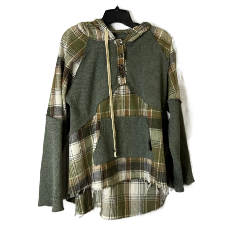 Women's Blouse with High CollarTop Long Sleeve By Pol In Green, Size: M