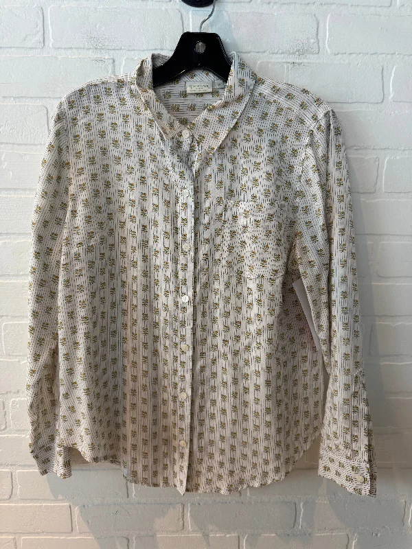 Women's Blouse with FlouncesTop Long Sleeve By Spartina In Tan & White, Size: M