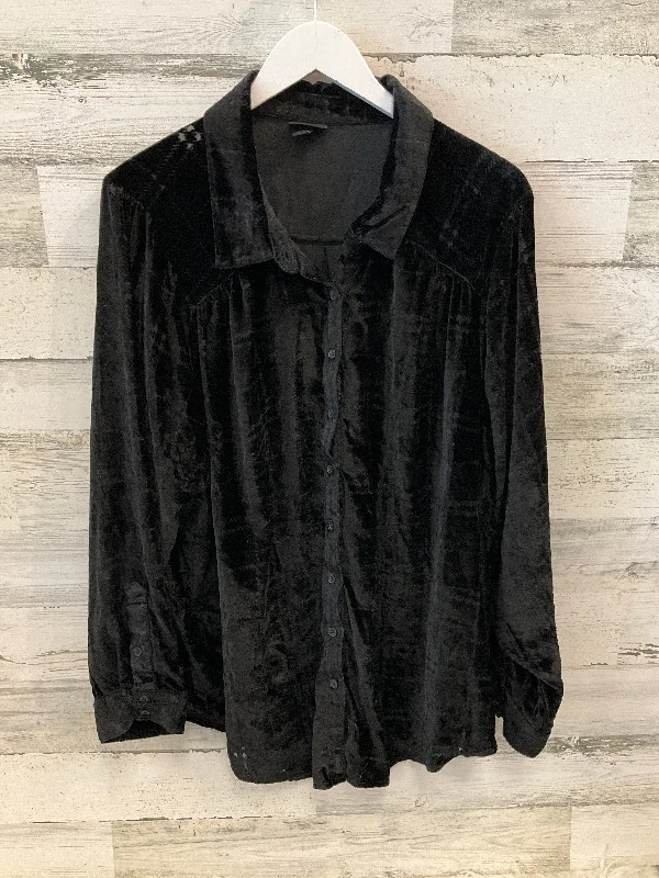 Women's Blouse with Keyhole CollarTop Long Sleeve By Torrid In Black, Size: 3x