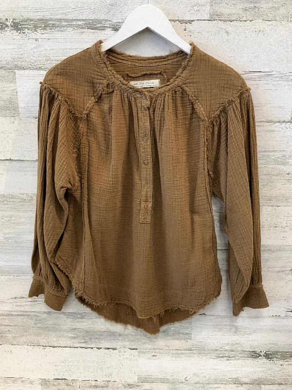 Women's Blouse with Shirt CollarTop Long Sleeve By We The Free In Brown, Size: Xs