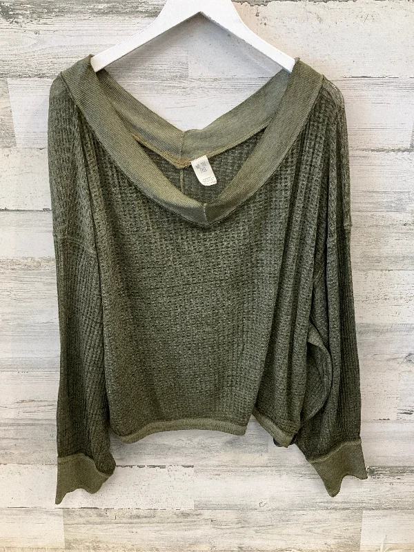 Women's Blouse with U-Shaped CollarTop Long Sleeve By We The Free In Green, Size: L