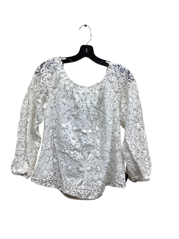 Women's Blouse with HoodTop Long Sleeve By White House Black Market In White, Size: L